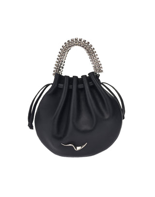 AYLA BAG - BLACK SOFT NAPPA LEATHER - BLACK DIAMOND STONES - SILVER HARDWARE