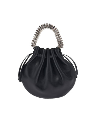 AYLA BAG - BLACK SOFT NAPPA LEATHER - BLACK DIAMOND STONES - SILVER HARDWARE