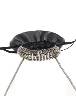 AYLA BAG - BLACK SOFT NAPPA LEATHER - BLACK DIAMOND STONES - SILVER HARDWARE