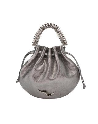 AYLA BAG - DARK SILVER SOFT NAPPA LEATHER - BLACK DIAMOND STONES - SILVER HARDWARE