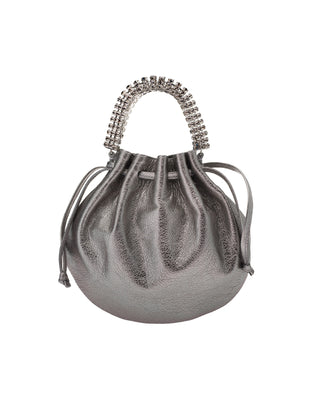 AYLA BAG - DARK SILVER SOFT NAPPA LEATHER - BLACK DIAMOND STONES - SILVER HARDWARE