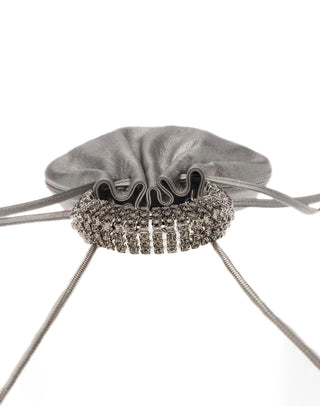 AYLA BAG - DARK SILVER SOFT NAPPA LEATHER - BLACK DIAMOND STONES - SILVER HARDWARE