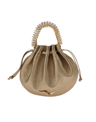 AYLA BAG - GOLD SOFT NAPPA LEATHER - GOLD QUARTZ & SMOKED TOPAZ STONES - GOLD HARDWARE