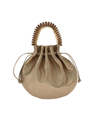 AYLA BAG - GOLD SOFT NAPPA LEATHER - GOLD QUARTZ & SMOKED TOPAZ STONES - GOLD HARDWARE