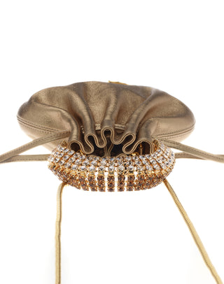 AYLA BAG - GOLD SOFT NAPPA LEATHER - GOLD QUARTZ & SMOKED TOPAZ STONES - GOLD HARDWARE