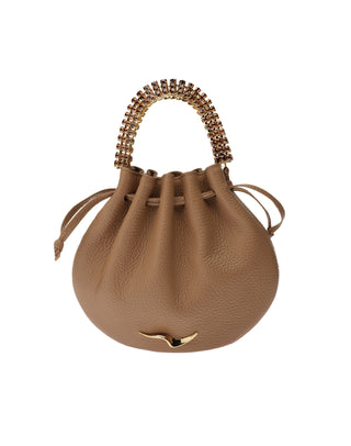 AYLA BAG - GREIGE CALF LEATHER - GREIGE STONES - GOLD HARDWARE