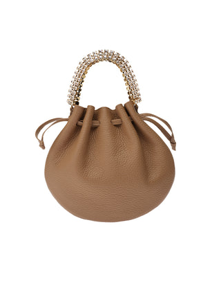 AYLA BAG - GREIGE CALF LEATHER - GREIGE STONES - GOLD HARDWARE