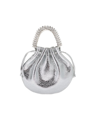 AYLA BAG - SILVER SHIMMER CALF LEATHER - SILVER CRYSTAL STONES - SILVER HARDWARE