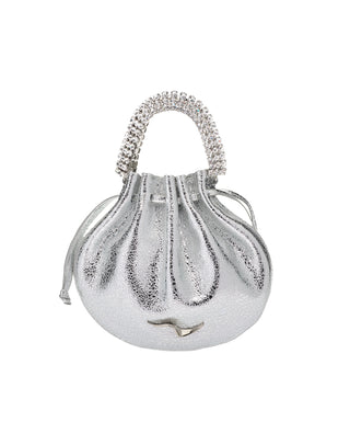AYLA BAG - SILVER SHIMMER CALF LEATHER - SILVER CRYSTAL STONES - SILVER HARDWARE