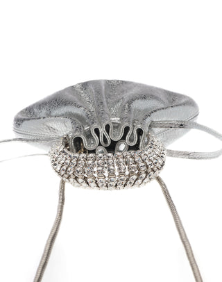 AYLA BAG - SILVER SHIMMER CALF LEATHER - SILVER CRYSTAL STONES - SILVER HARDWARE