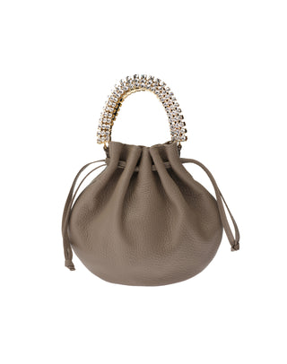 AYLA BAG - TAUPE CALF LEATHER - BLACK DIAMOND & CRYSTAL STONES - GOLD HARDWARE