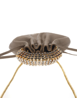 AYLA BAG - TAUPE CALF LEATHER - BLACK DIAMOND & CRYSTAL STONES - GOLD HARDWARE