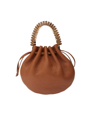 AYLA BAG - HAVANE CALF LEATHER - GOLD QUARTZ & SMOKED TOPAZ STONES - GOLD HARDWARE