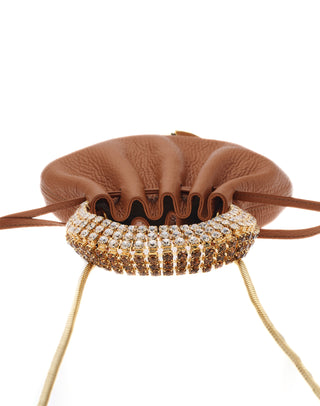 AYLA BAG - HAVANE CALF LEATHER - GOLD QUARTZ & SMOKED TOPAZ STONES - GOLD HARDWARE
