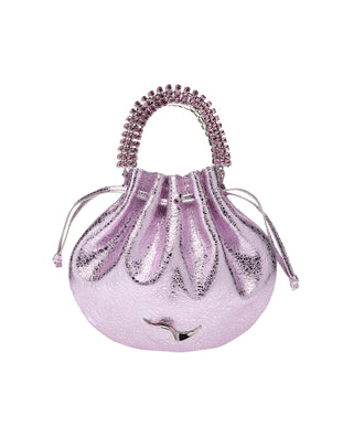 AYLA BAG - PURPLE SHIMMER CALF LEATHER - LIGHT AMETHYST & LIGHT PEACH STONES - SILVER HARDWARE