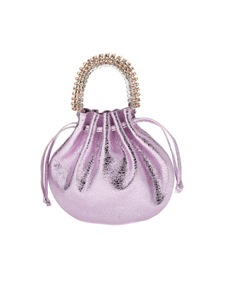 AYLA BAG - PURPLE SHIMMER CALF LEATHER - LIGHT AMETHYST & LIGHT PEACH STONES - SILVER HARDWARE