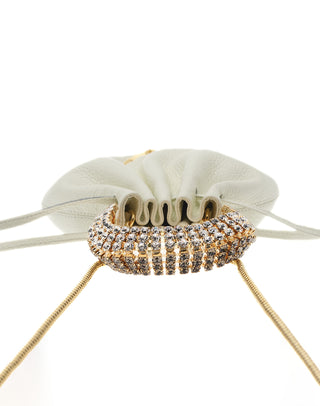 AYLA BAG - OFFWHITE - BLACK DIAMOND & CRYSTAL STONES - GOLD HARDWARE