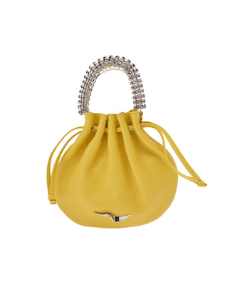 AYLA BAG - YELLOW CALF LEATHER - BLACK DIAMOND STONES - SILVER HARDWARE