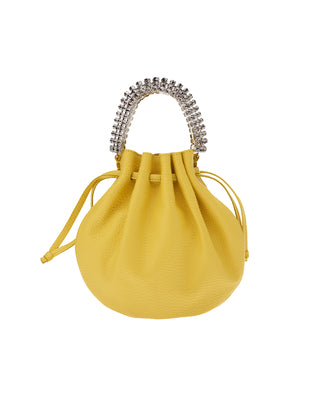 AYLA BAG - YELLOW CALF LEATHER - BLACK DIAMOND STONES - SILVER HARDWARE