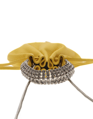 AYLA BAG - YELLOW CALF LEATHER - BLACK DIAMOND STONES - SILVER HARDWARE