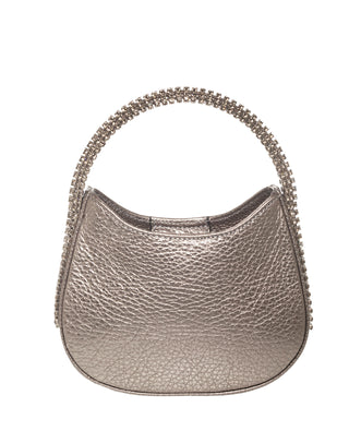 KODA Mini BAG - SILVER CHAMPAGNE LEATHER - BLACK & WHITE STONES - SILVER CHAIN