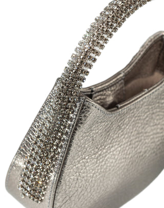 KODA Mini BAG - SILVER CHAMPAGNE LEATHER - BLACK & WHITE STONES - SILVER CHAIN