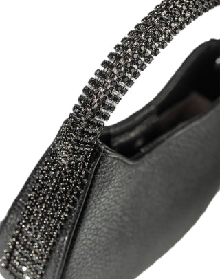 KODA Mini BAG - BLACK LEATHER - JET BLACK STONES - GUNMETAL CHAIN