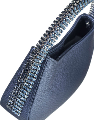 KODA Mini BAG - NAVY LEATHER - AQUA MARINE & MONTANA STONES - SILVER CHAIN
