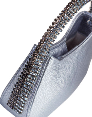 KODA Mini BAG - LIGHT BLUE LEATHER - AQUA MARINE & BABY BLUE STONES - SILVER CHAIN