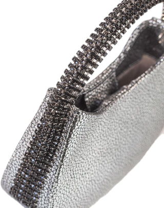 KODA Mini BAG - DARK SILVER LEATHER - JET BLACK STONES - GUNMETAL CHAIN