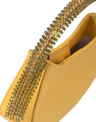 KODA Mini BAG - YELLOW MUSTARD LEATHER - GREEN OLIVE STONES - GOLD CHAIN