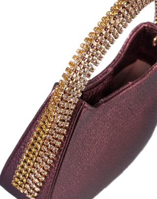 KODA Mini BAG - PLUM SHIMMER LEATHER - YELLOW & LIGHT PEACH STONES - GOLD CHAIN