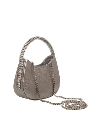 KODA Mini BAG - SILVER CHAMPAGNE LEATHER - BLACK & WHITE STONES - SILVER CHAIN