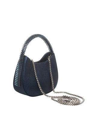 KODA Mini BAG - NAVY LEATHER - AQUA MARINE & MONTANA STONES - SILVER CHAIN