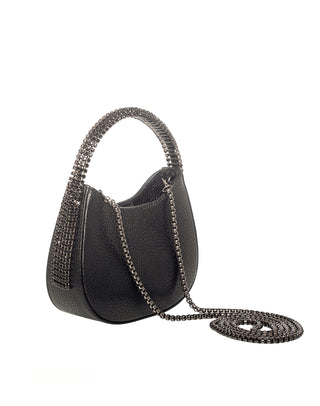 KODA Mini BAG - BLACK LEATHER - JET BLACK STONES - GUNMETAL CHAIN