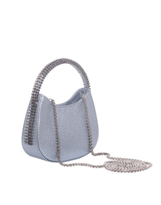 KODA Mini BAG - LIGHT BLUE LEATHER - AQUA MARINE & BABY BLUE STONES - SILVER CHAIN