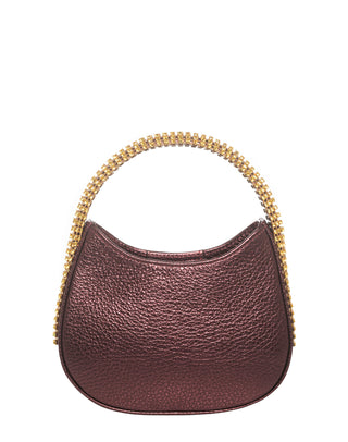 KODA Mini BAG - PLUM SHIMMER LEATHER - YELLOW & LIGHT PEACH STONES - GOLD CHAIN