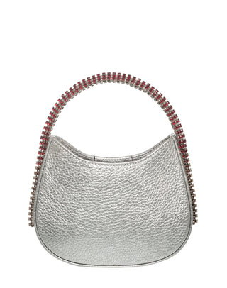KODA Mini BAG - LIGHT SILVER LEATHER - RED GARNET STONES - SILVER CHAIN