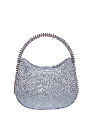 KODA Mini BAG - LIGHT BLUE LEATHER - AQUA MARINE & BABY BLUE STONES - SILVER CHAIN