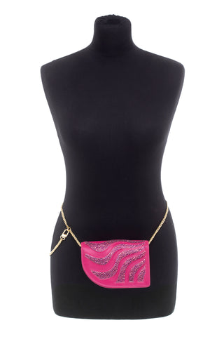 AURORA BAG - FUSCHIA SOFT NAPPA LEATHER - EMBOSSED WITH ROSE & LIGHT ROSE STONES