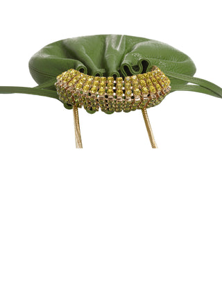 AYLA BAG - GREEN GRASS CALF LEATHER - GREEN OLIVE & YELLOW CITRINE STONES - GOLD HARDWARE