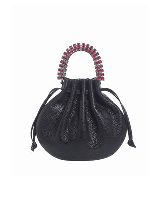AYLA BAG - BLACK CALF LEATHER - GARNET RED & BLACK STONES - GUNMETAL HARDWARE