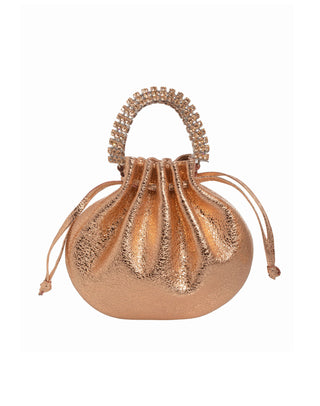 AYLA BAG - LIGHT GOLD SHIMMER CALF LEATHER -  LIGHT AMETHYST & LIGHT PEACH STONES - SILVER HARDWARE