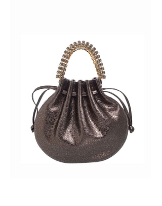 AYLA BAG - ANTHRACITE SHIMMER CALF LEATHER - BLACK STONES - GOLD HARDWARE