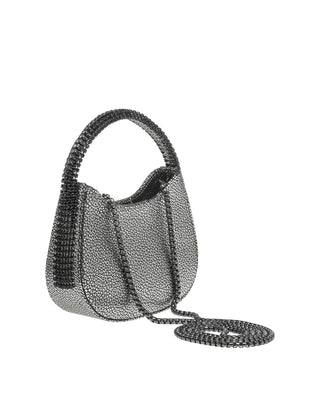 KODA Mini BAG - DARK SILVER LEATHER - JET BLACK STONES - GUNMETAL CHAIN