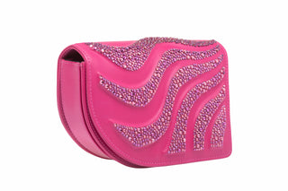 AURORA BAG - FUSCHIA SOFT NAPPA LEATHER - EMBOSSED WITH ROSE & LIGHT ROSE STONES