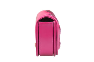 AURORA BAG - FUSCHIA SOFT NAPPA LEATHER - EMBOSSED WITH ROSE & LIGHT ROSE STONES