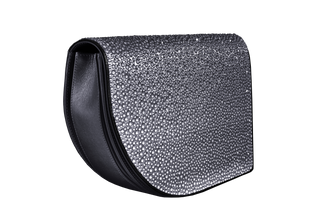 AMAYA BAG - GRADIENT BLACK SOFT NAPPA LEATHER - CRYSTAL AQUA STONES