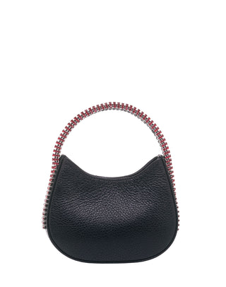 KODA Mini BAG - BLACK SHIMMER LEATHER -  RED GARNET STONES - SILVER CHAIN