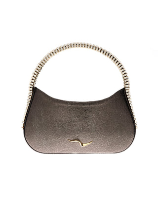 KODA BAG - ANTHRACITE SHIMMER CALF LEATHER - BLACK DIAMOND & CRYSTAL STONES - GOLD HARDWARE
